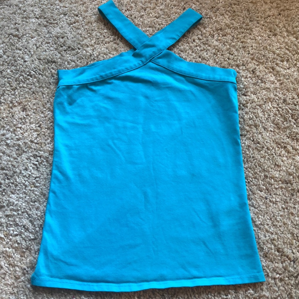 Amisu Criss-Cross Halter Top. XS. Bright blue.